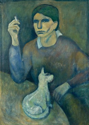 Roman Zakrzewski (1955-2014), Portret własny artysty z kotem, 1979 r.