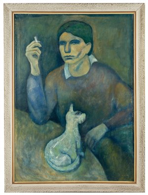 Roman Zakrzewski (1955-2014), Portret własny artysty z kotem, 1979 r.