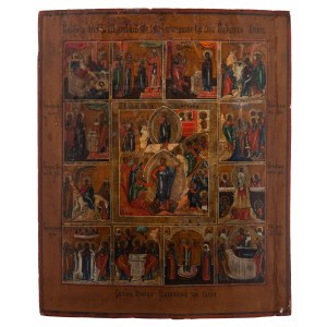Ikona - Zmartwychwstanie Chrystusa i Dwanaście Wielkich Świąt Cerkiewnych, Rosja, 2 poł. XIX w