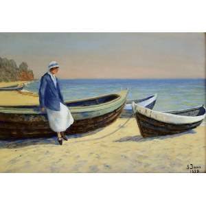 Soter Jaxa-Małachowski (1867-1952), Młoda kobieta nad brzegiem morza, 1928