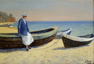 Soter Jaxa-Małachowski (1867-1952), Młoda kobieta nad brzegiem morza, 1928
