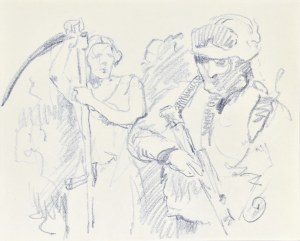 Dariusz Kaleta Dariuss (Ur. 1960), Szkic dwóch postaci: mężczyzny z kosą oraz mężczyzny z karabinem do „Magiczny Lechistan”