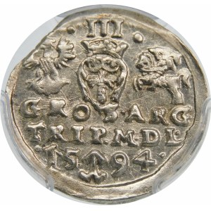 Zygmunt III Waza, Trojak 1594, Wilno – pełna data rozdzielona herbem Chalecki