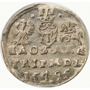 Zygmunt III Waza, Trojak 1595, Wilno – pełna data rozdzielona herbem Chalecki – kropki