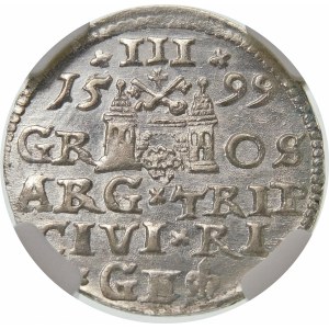 Zygmunt III Waza, Trojak 1599, Ryga – kryza nie dzieli napisu