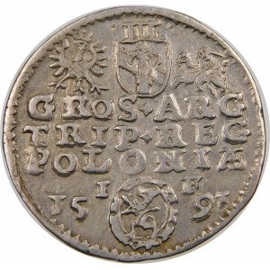 Zygmunt III Waza, Trojak 1591, Olkusz – ze znakiem