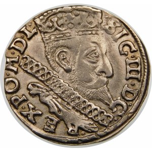 Zygmunt III Waza, Trojak 1597, Bydgoszcz – kokarda, napis w dwóch wierszach