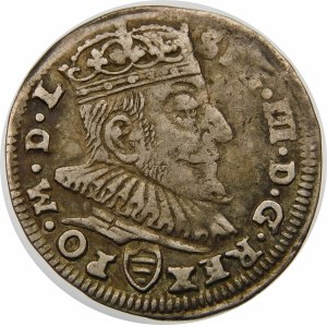 Zygmunt III Waza, Trojak 1589, Wilno – herb Korczak pod popiersiem