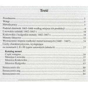 Szłapinskij Władimir, Biełopolskij Sergej, Monety koronne Jana Kazimierza bite w mennicach zarządzanych przez Andrzeja i Tomasza Tymfów w latach 1662-1667 (przypisane do poszczególnych mennic)