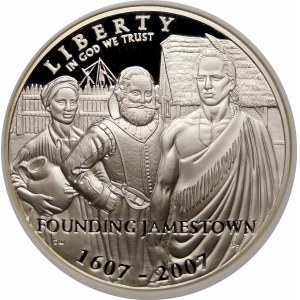 Stany Zjednoczone Ameryki (USA), dolar 2007, Filadelfia – 400 lat Jamestown – stempel lustrzany