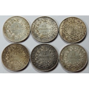 Francja, 10 franków 1965 i 1966 – zestaw (szt. 6)