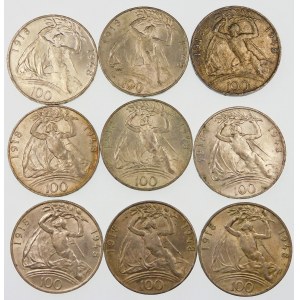 Czechosłowacja 100 koron, 1948 – zestaw (szt. 9)