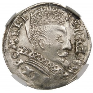 Zygmunt III Waza, Trojak 1600, Wilno – pełna data rozdzielona herbem Łabędź i znakiem hak