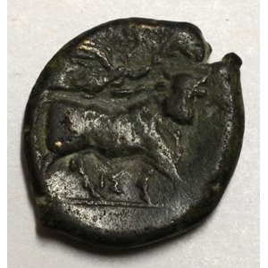 Campania, Neapolis (275 - 250).  AE 18. Letící Niké nad býkem doprava, blíže neurčený