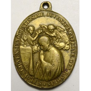 Sv. Alois. Modlící se světec s andílky, opis / P. Marie s dítětem před klečící ženou, opis. Mosaz ovál 47,7 x 35 mm...
