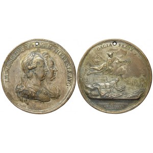 Medaile za zlepšení zemědělství, důlního průmyslu a obchodu v Sedmihradsku 1769. Portrét Josefa II. a Marie Terezie...