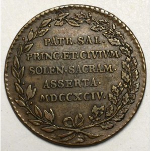 Velký žeton na holdování v Belgii (Bruselu) 1794. Bronz (7,29 g) 28 mm. Novák-V/XVII/M4b