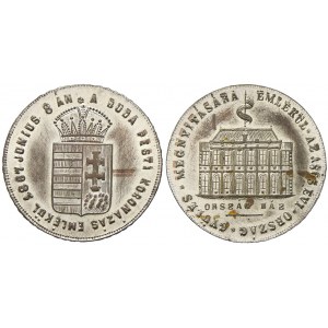 Medaile ke korunovaci na uherského krále v Budapešti 8.6.1867. Korunovaný uherský znak, opis ...