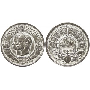 Medaile ke korunovaci král. páru v Budapešti 8.6.1867. Dvouportrét král. páru, uherský znak, opisy / uherská koruna...