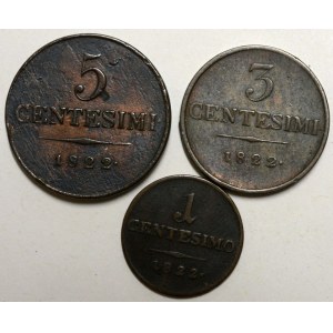 5 cent. 1822 V, 3 cent. 1822 M a 1 cent. 1822 M