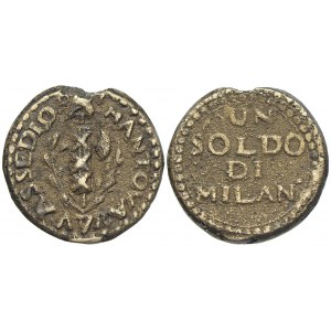 1 soldo b.l. ( rok 7 – 1799), franc. obléhání Milána. KM-535 hrana