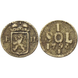 1 sol 1795 zn. bomba, litá mince pro obležení Lucemburku