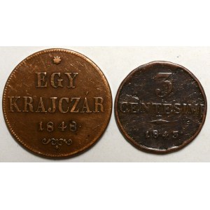 Egy krejcar 1848 (-1/1-), 3 centesimi 1843 M (-3/4)