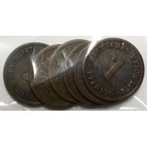 1 pfennig 1874 B, 1875 D, 1876 C, F, G, 1889 A
