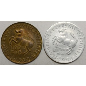 100 M 1922 bronz,  st. zlacení , 2 miliony M 1923 Al, Stein