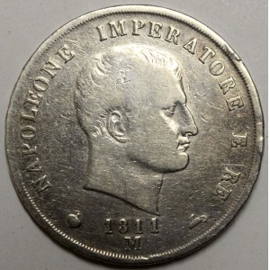 Itálie.  Napoleon I. (1804-14). 5 lira 1811 M. KM-10.4.  n. hry