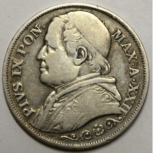 Pius IX. (18 66-70).  2 lira 1867 R. KM-189a