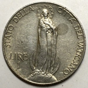 1 lira 1933/34 Svatý rok, skvrnka