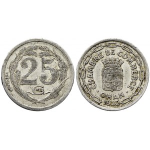 Alžír.  25 centimes 1922 Al (oran chamber of commerce). KM-TnE5