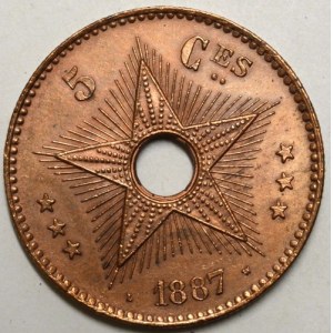 Belgické Kongo.  Leopold II. 5 centimes 1887. KM-3.  nep. hry