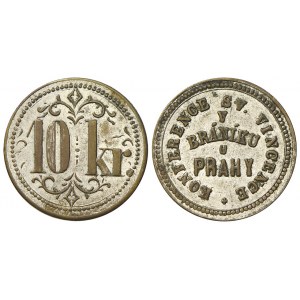 Konference sv. Vincence v  Bráníku  u Praha, hodnota 10 kr. Mosaz ponikl. 21,8 mm