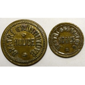 Bratři Grünhutové, hodnota 10 haléřů (bronz 19,2 mm), 10 (bronz 25,2 mm).  obě lak.