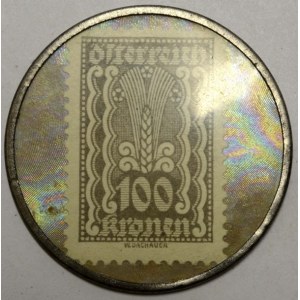 Rakousko.  Vídeň , Živnostenská banka, 100 korun poštovní známka v Al kapsli, 37 mm
