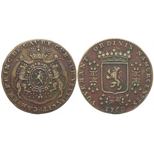 Nizozemí.  Charles Emmanuel Joseph de Gaure (1695-1773). Namurský token 1760. Cu 30 mm (14,07 g)