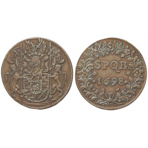 Guillaume-François de Paffenrode, pokladnice v Bruselu. Ve věnci nápis SPQB 1698 / znak. Bronz 29 mm (7,88 g...