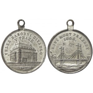 Nový most pražský 1868 / Velké Národní divadlo. Nesign. Cín 26,6 mm, pův. ouško