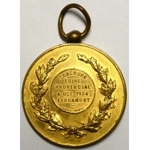 Provinční soutěž, Libramont 1934. Ve věnci medailon s 5-řádkovým textem / stojící býk. Bronz zlac. 46 mm, pův...