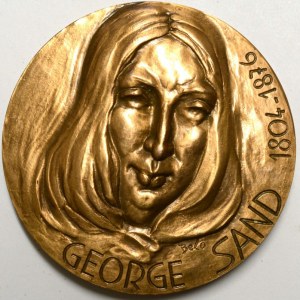 George Sand (1804 - 1876, pseudonym francouzské spisovatelky). Mužský portrét, opis / stromy. Sign. Belo, na hraně zn...