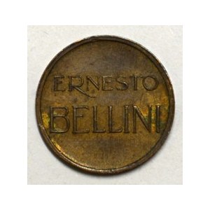 Kouzelnický žeton. Mužský portrét / nápis ERNESTO BELLINI. Bronz 17,5 mm