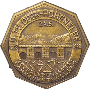 Horní Vrchlabí  (Ober Hohenelbe). Deutsche Turnverein 24.6.1908 - 1928, 20. výr. svěcení praporu. Bronz 35 x 35 mm...