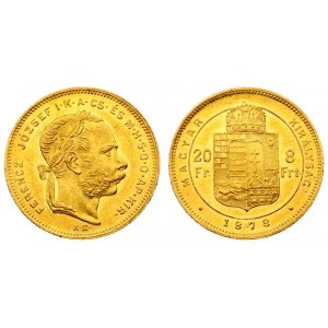 Austria Hungary 8 Forint 20 Francs 1878 KB Franz Joseph I(1848-1916). Averse: Laureate head right...