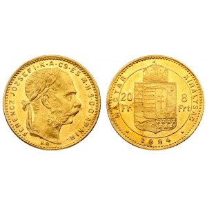 Austria Hungary 8 Forint 20 Francs 1884 KB Franz Joseph I(1848-1916). Averse: Laureate head right...