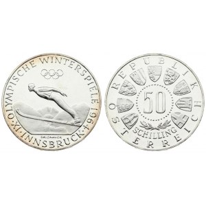 Austria 50 Schilling 1964 Averse: Value within beaded circle; small spray of leaves below; 3...