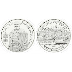 Austria 100 Schilling 1994. Averse: City buildings with water in foreground; date below...