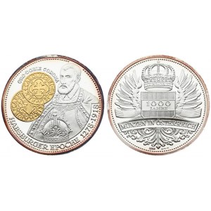Austria Medal 1000 years of coins in Austria (2002)  Habsburg Era 1278-1918 Oro-Doble Corona ...