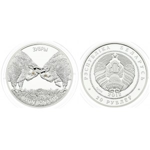 Belarus 20 Roubles 2012. Averse: National arms. Reverse: Two bison butting heads. Silver...